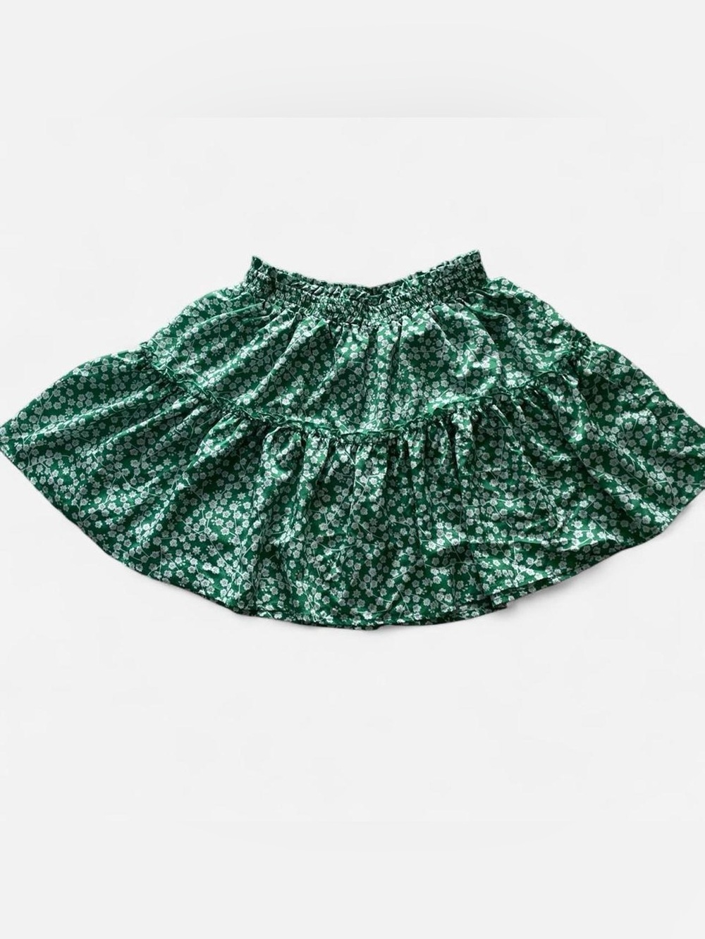Polly Summery Green Floral Tiered Skirt Elastic Waistband Lightweight Size 8